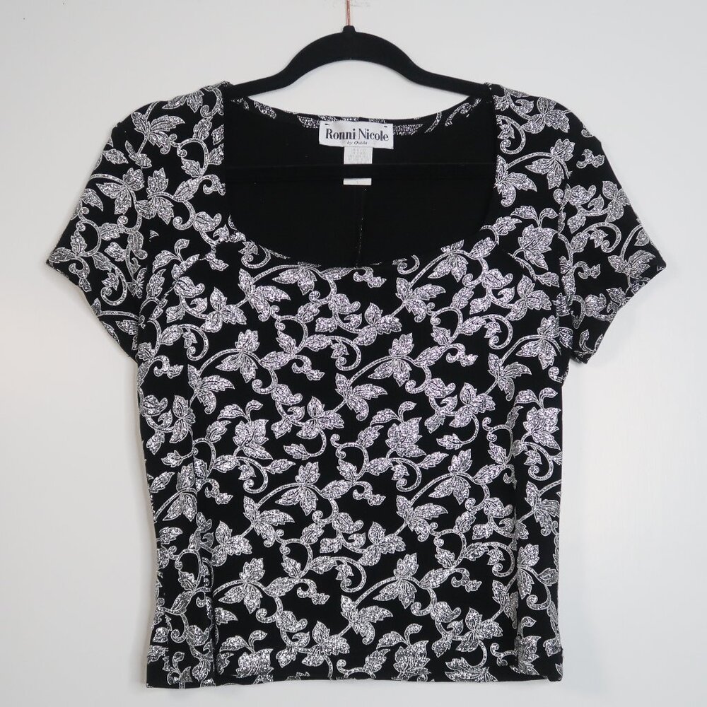 Ronni Nicole Black and Silver Floral Top
